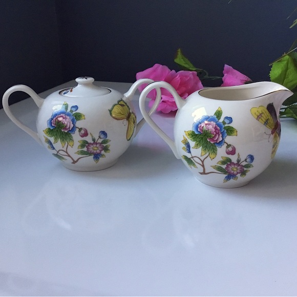 Grace Tea Ware Cream and Sugar with Flowers, Butterflies - Picture 2 of 6